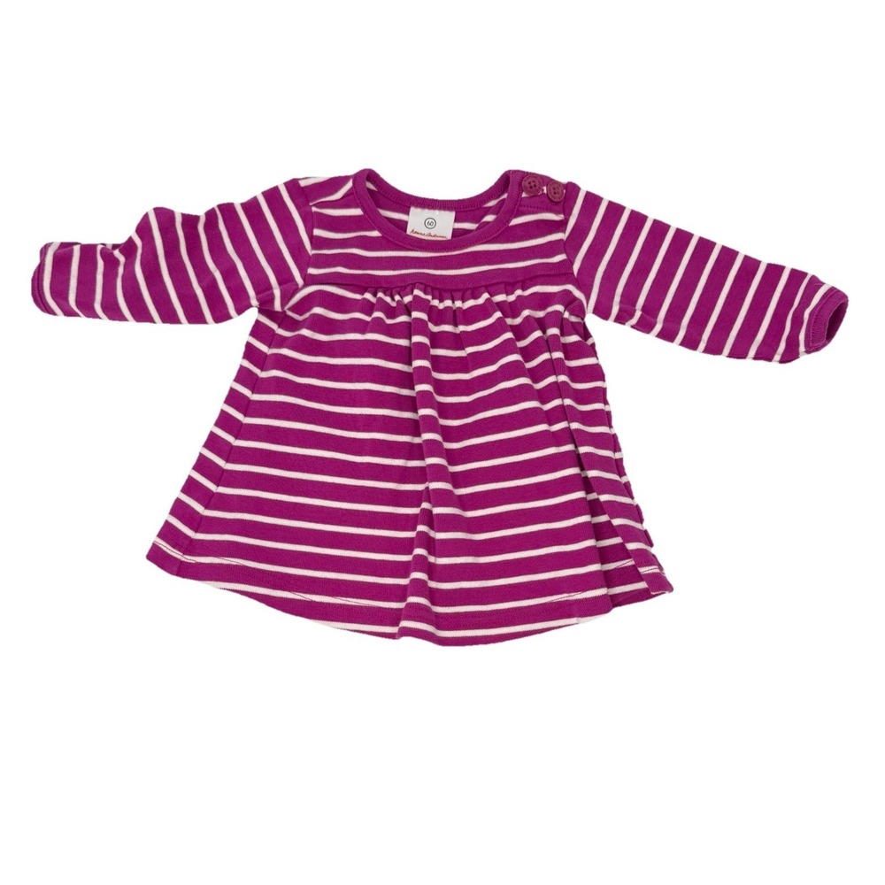 Hanna‎ Andersson Purple White Striped Long Sleeve Dress Size 60 US 3-6 Months
